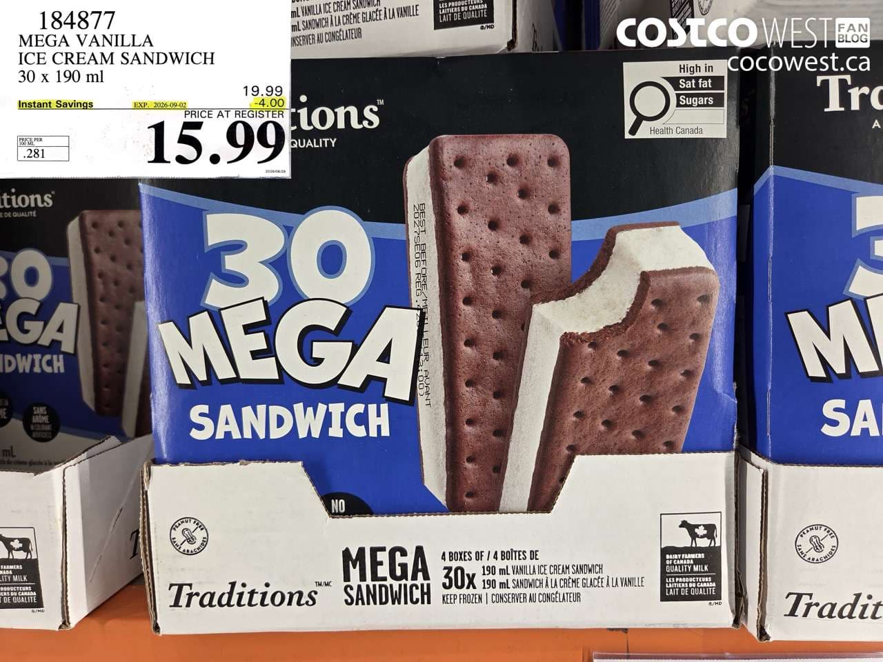mega vanilla ice cream sandwich 30 x 190 ml