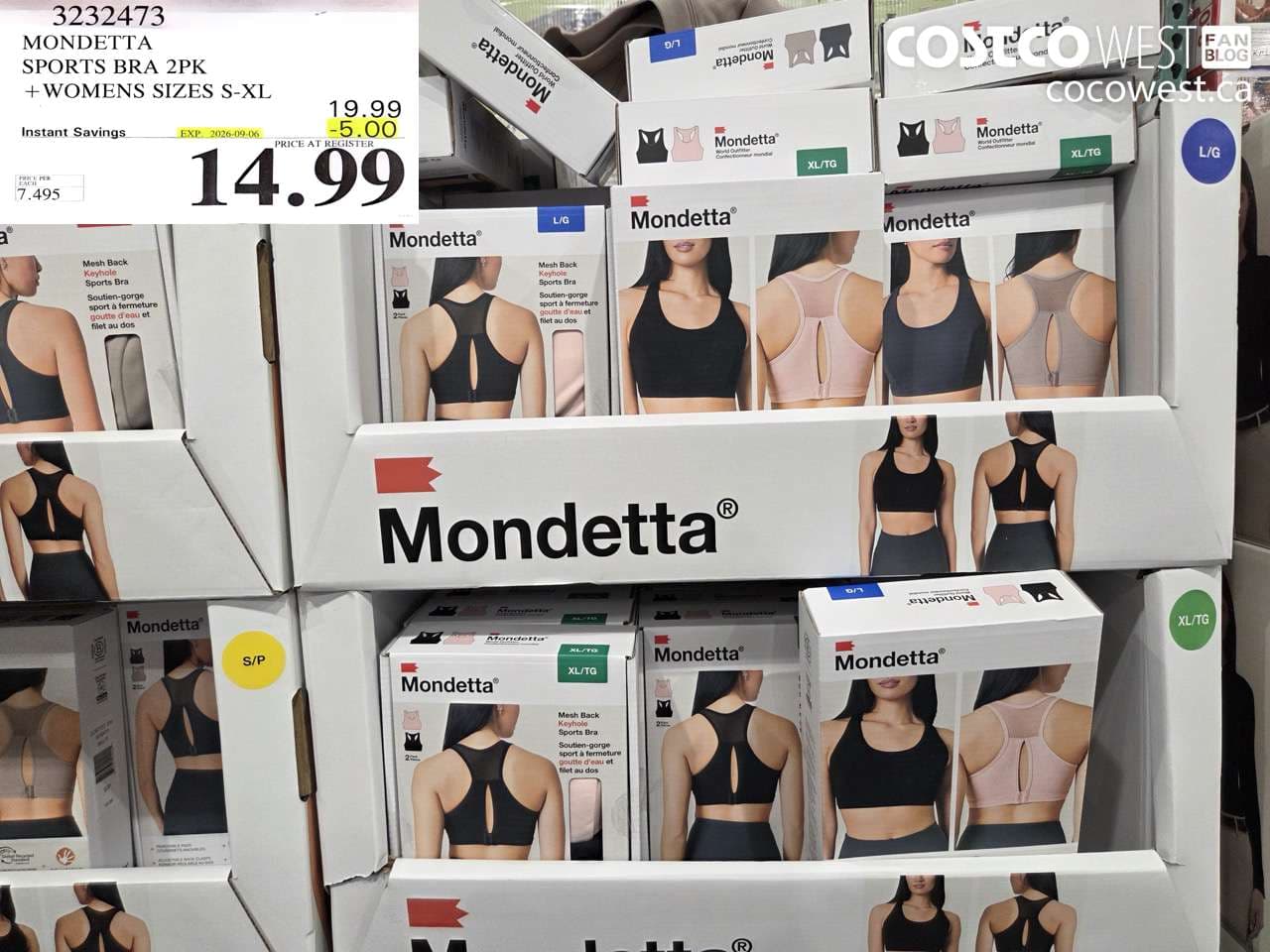 MONDETTA SPORTS BRA 2PK WOMENS SIZES S-XL