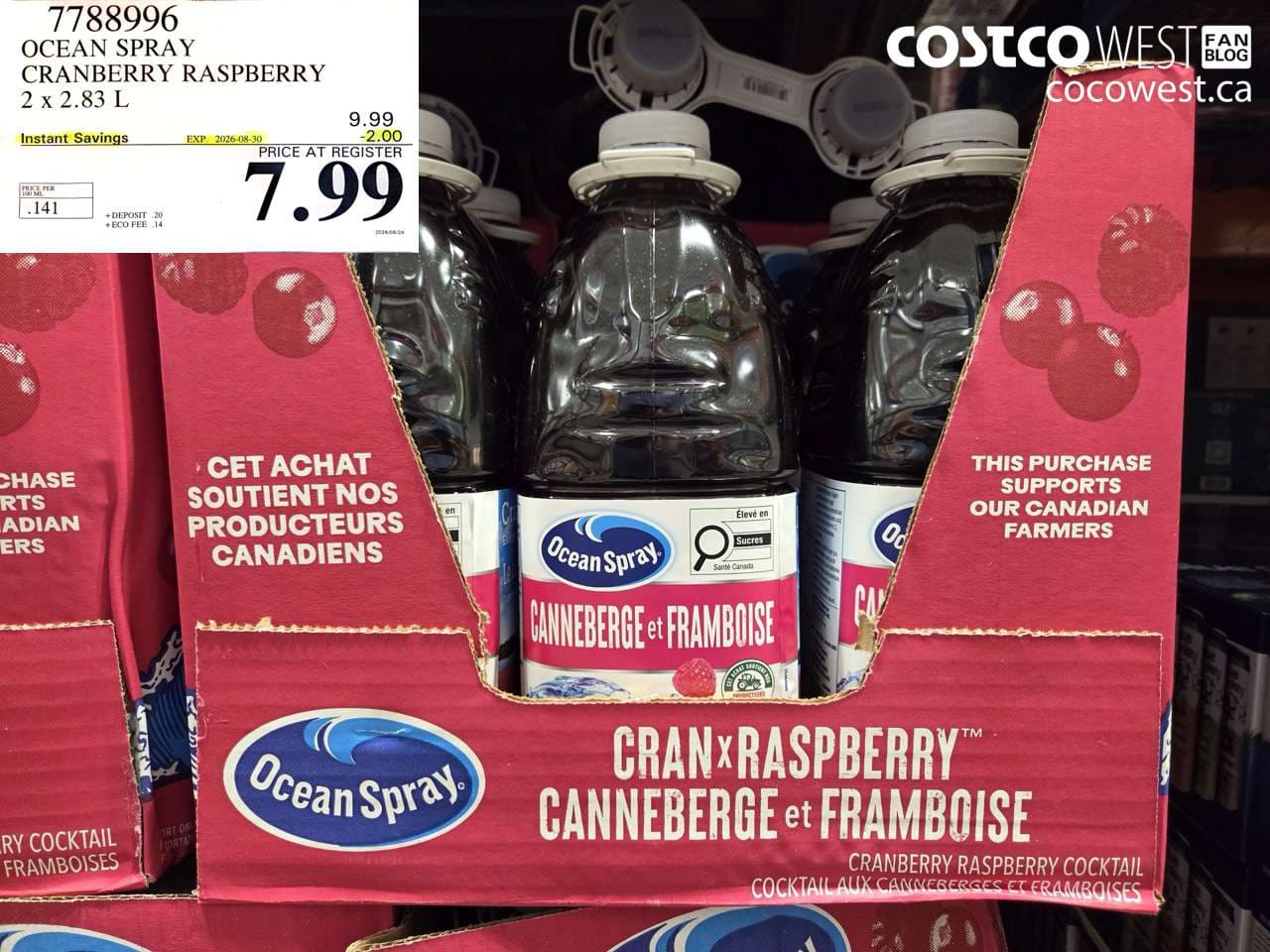 ocean spray cranberry raspberry 2 x 283 l