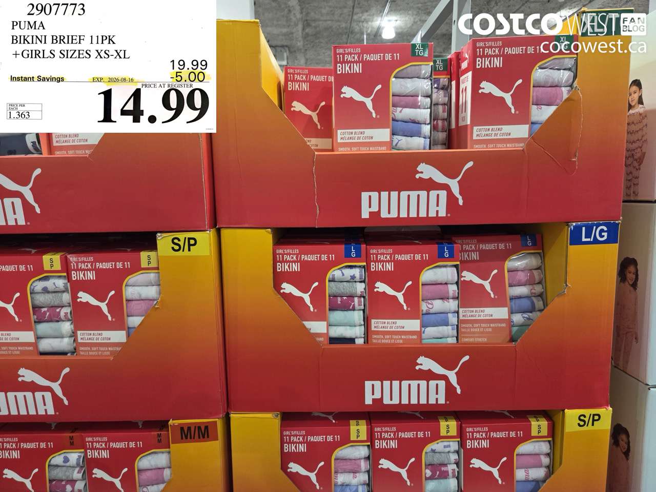 PUMA BIKINI BRIEF 11PK +GIRLS SIZES XS-XL