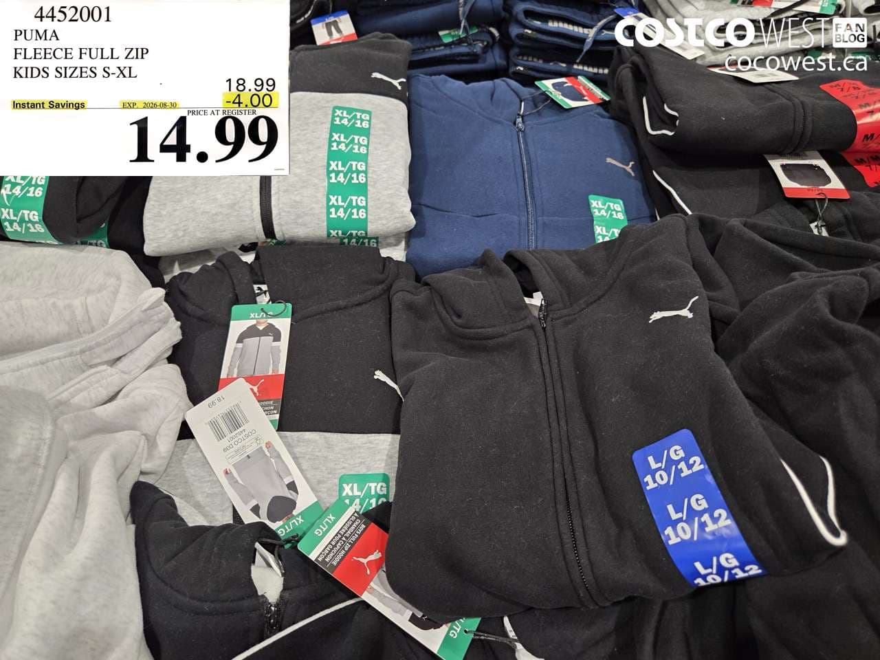 puma fleece full zip kids sizes sxl