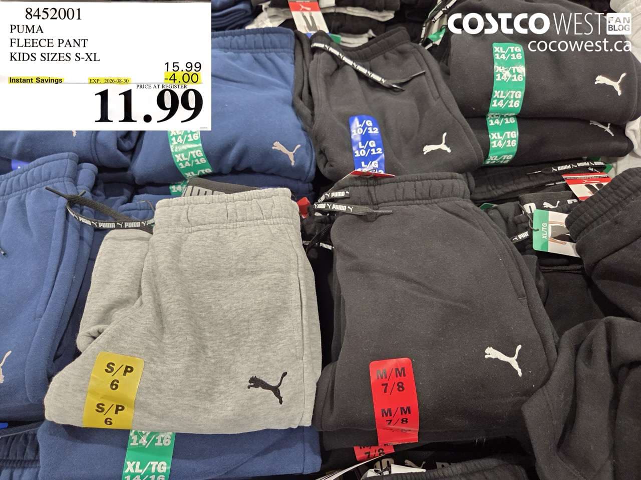 puma fleece pant kids sizes sxl