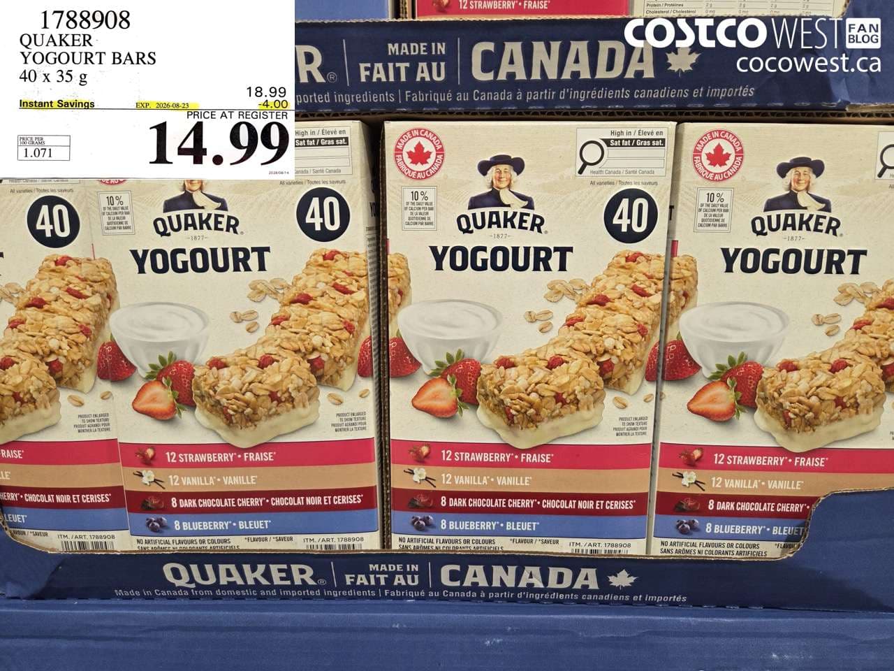 quaker yogourt bars 40 x 35 g