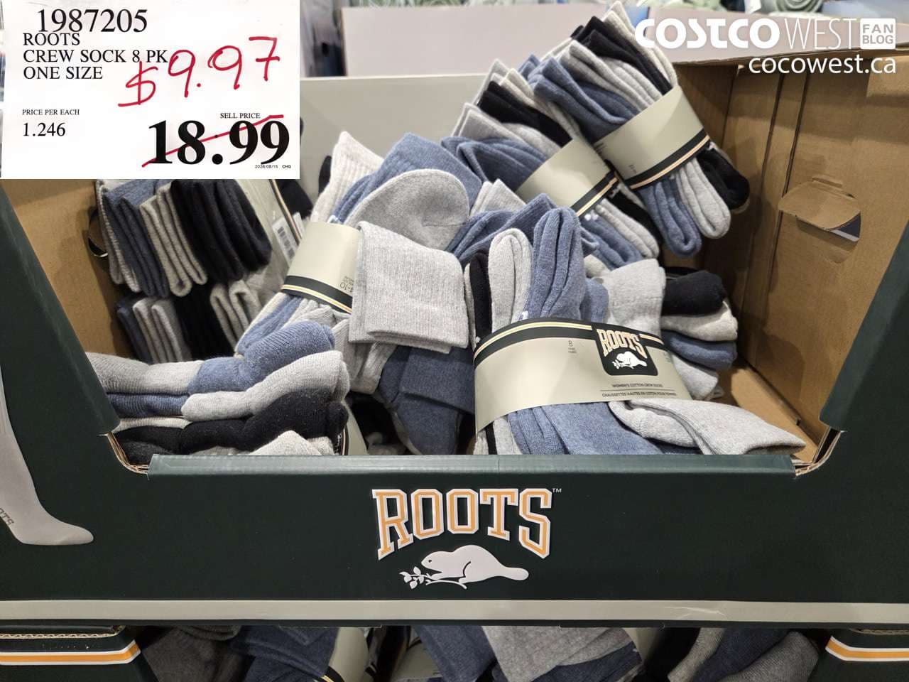 roots crew sock 8 pk one size
