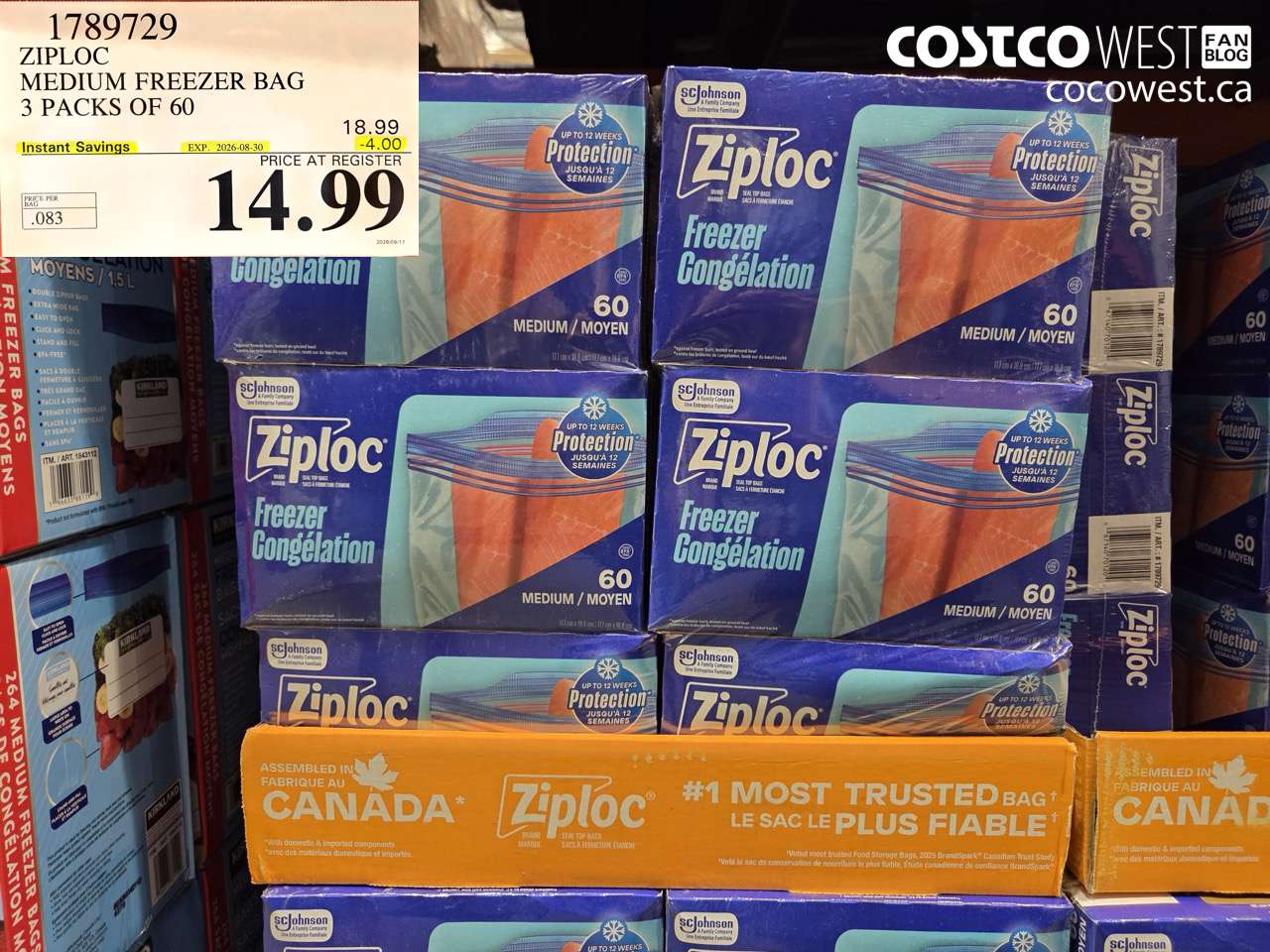 ziploc medium freezer bag 3 packs of 60