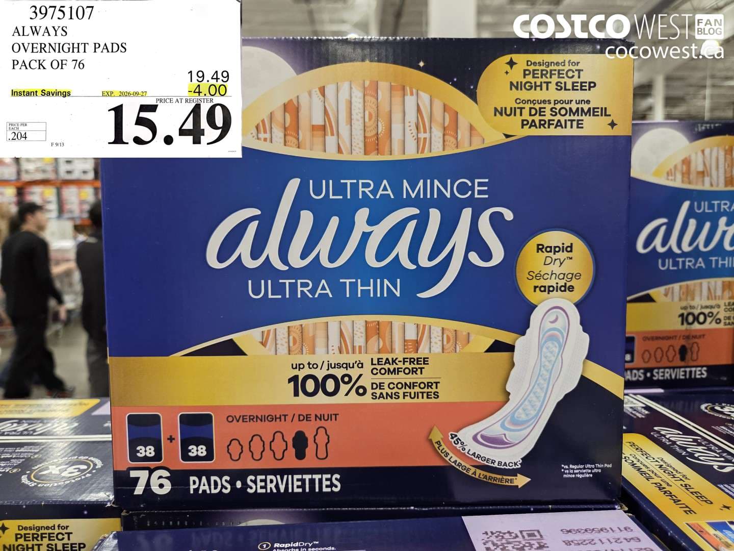 always overnight pads pack of 76