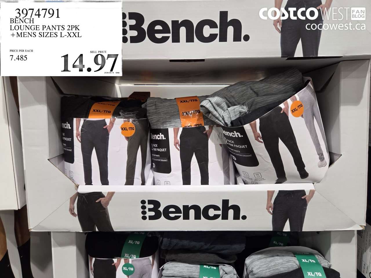 bench lounge pants 2pk  mens sizes lxxl