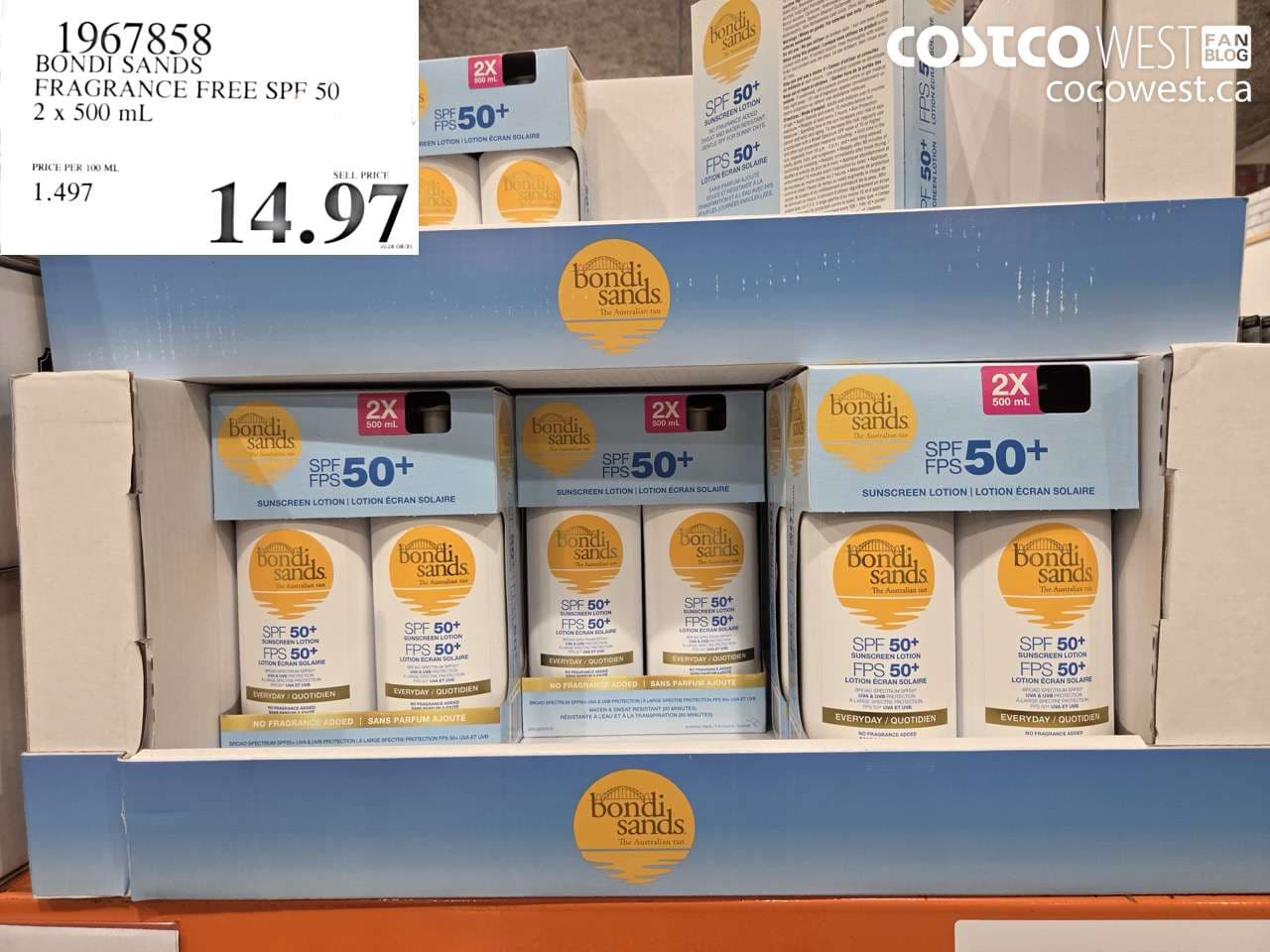 bondi sands fragrance free spf 50 2 x 500 ml