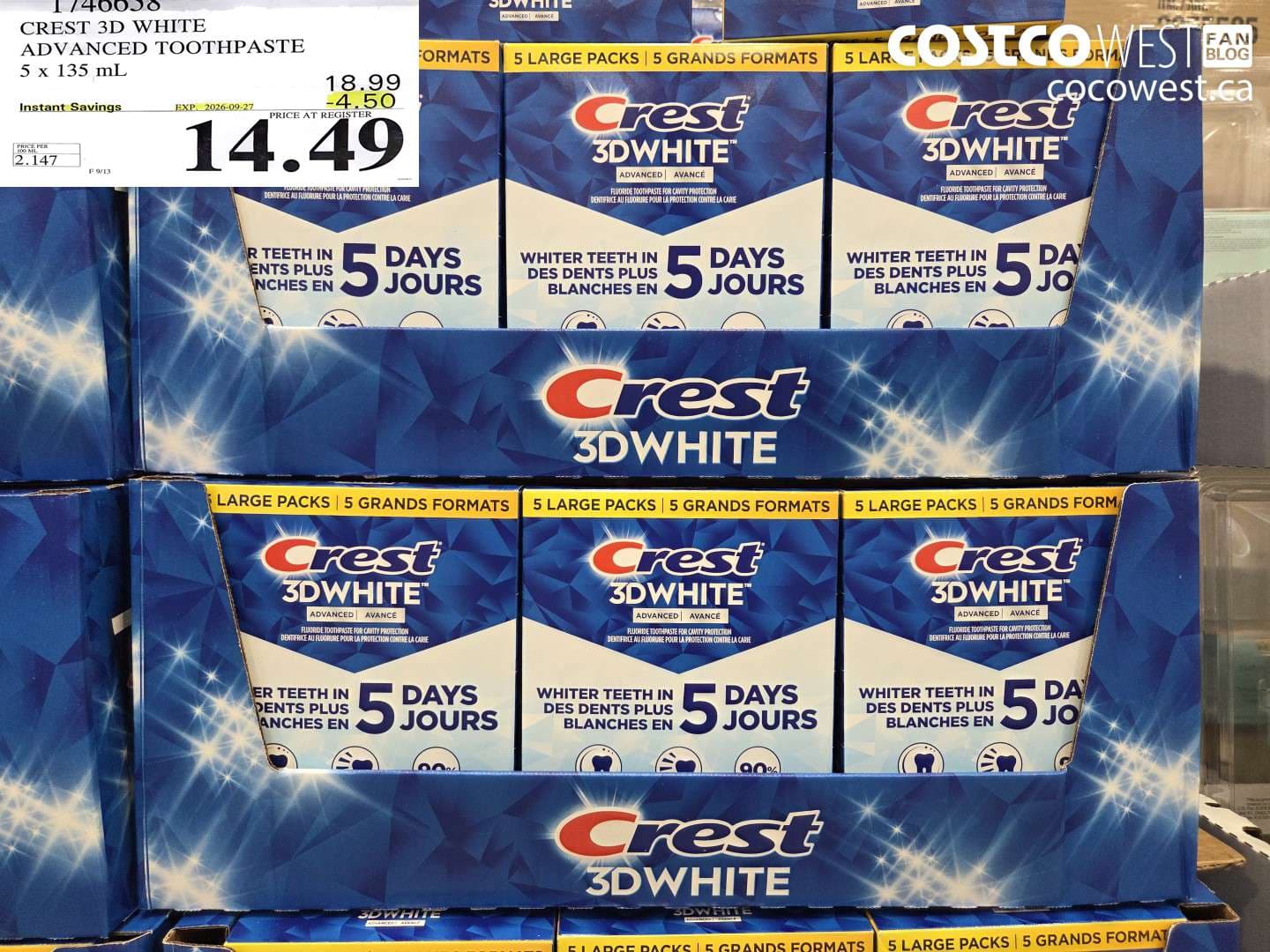 CREST 3D WHITE ADVANCED TOOTHPASTE 5 X 135 ML