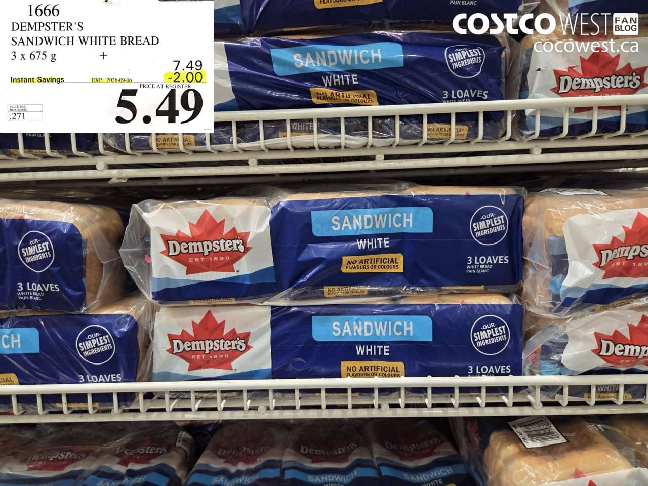 DEMPSTER’S SANDWICH WHITE BREAD 3 X 675 G