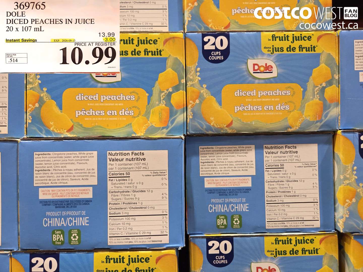 dole diced peaches in juice 20 x 107 ml