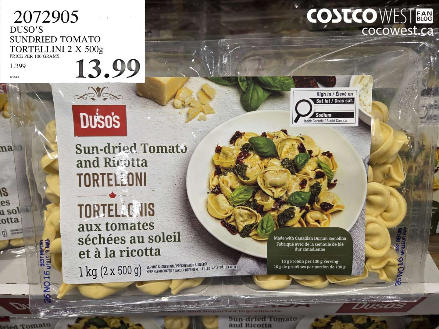 dusos sundried tomato tortellini 2 x 500g