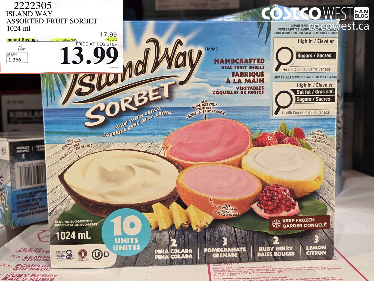 island way assorted fruit sorbet 1024 ml