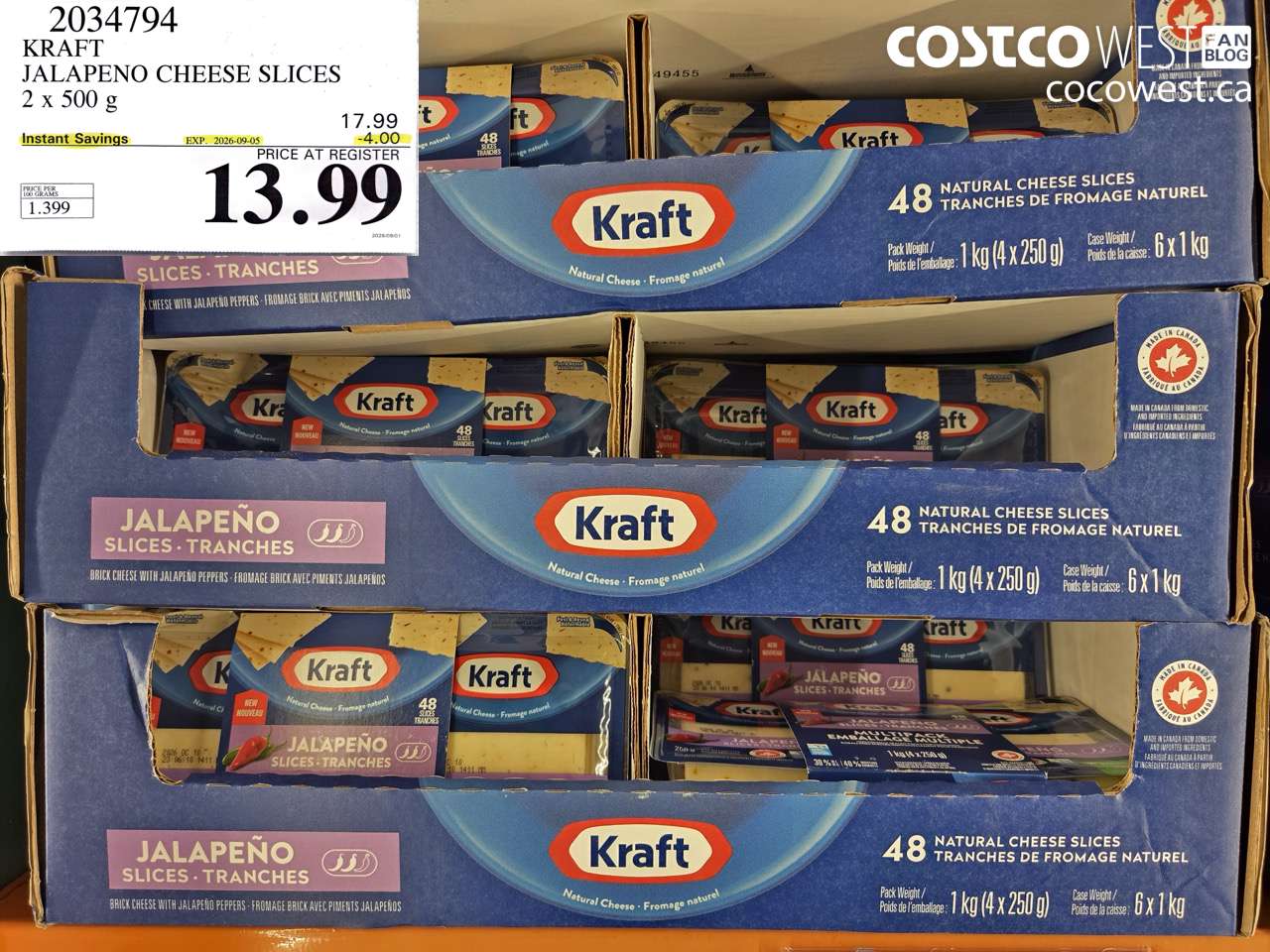 kraft jalapeno cheese slices 2 x 500 g