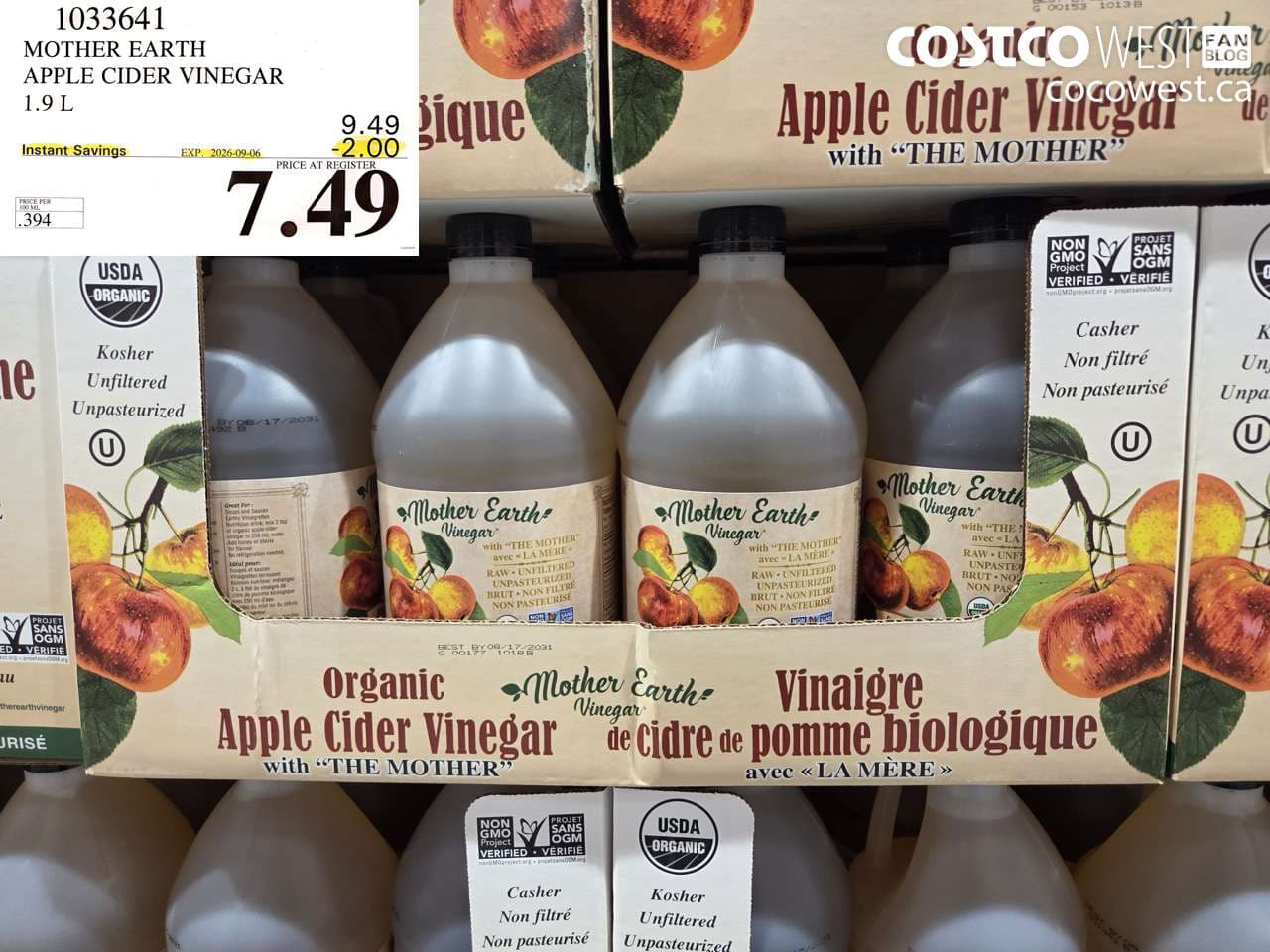 mother earth apple cider vinegar 19 l