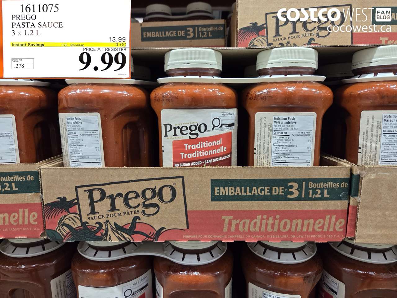 prego pasta sauce 3 x 12 l