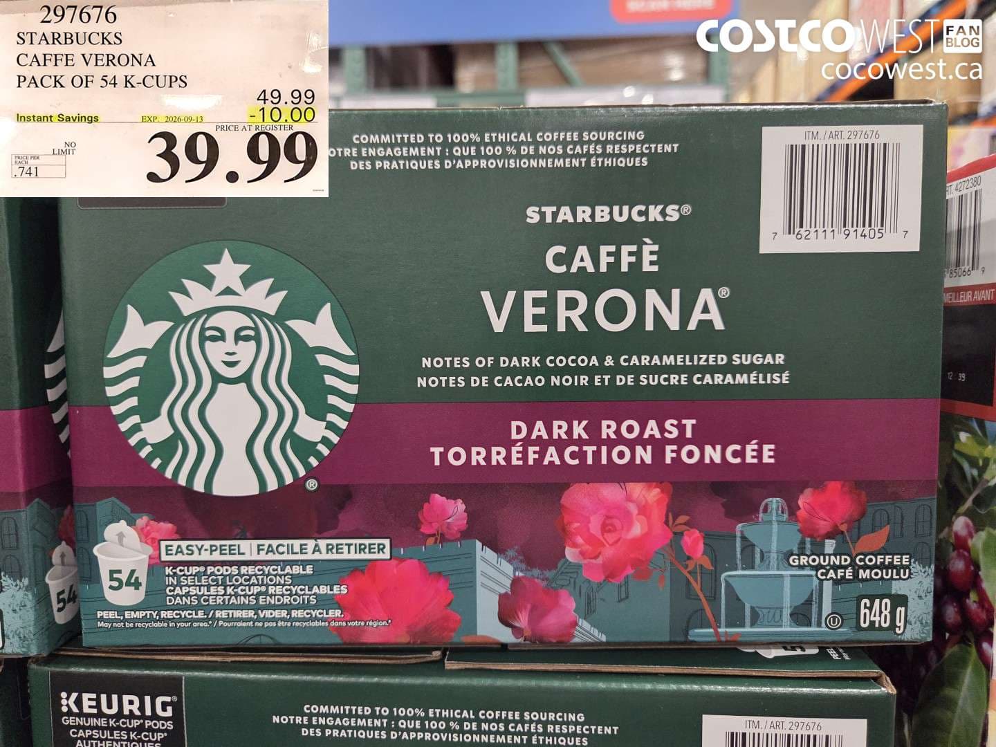starbucks caffe verona pack of 54 kcups