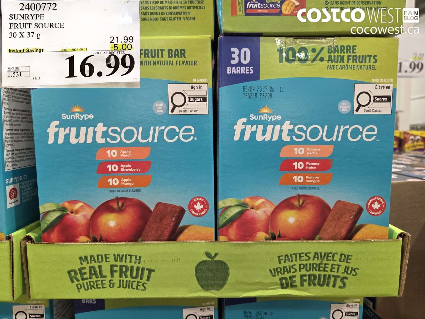 sunrype fruit source 30 x 37 g