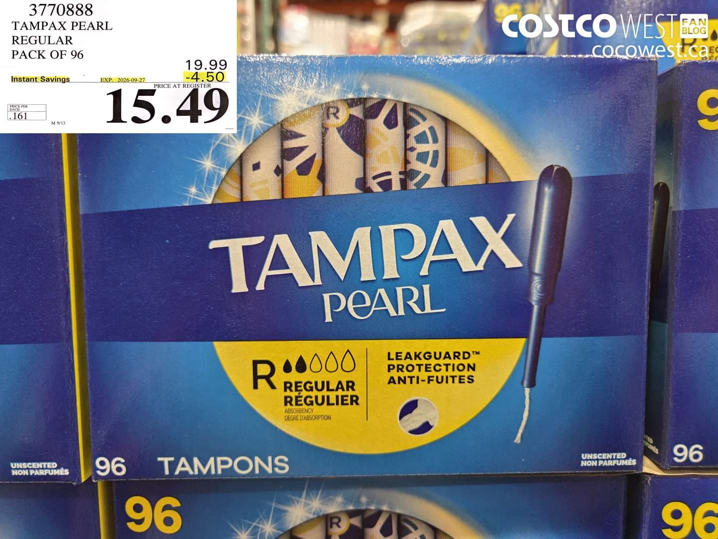 tampax pearl regular pack of 96