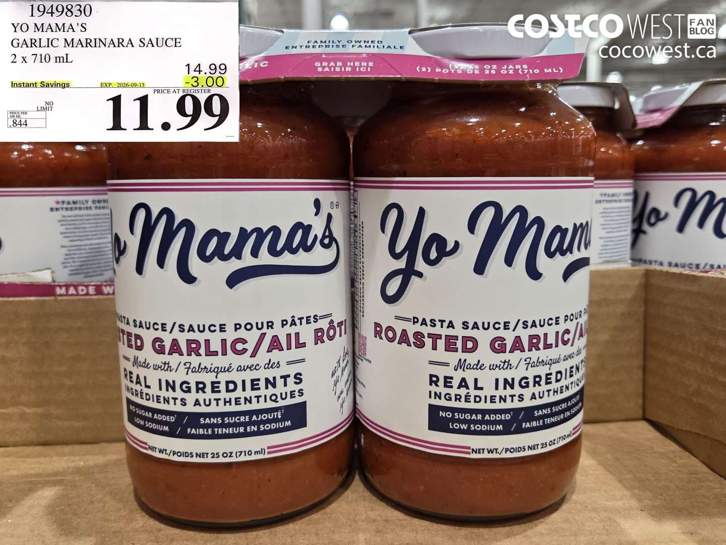 yo mamas garlic marinara sauce 2 x 710 ml