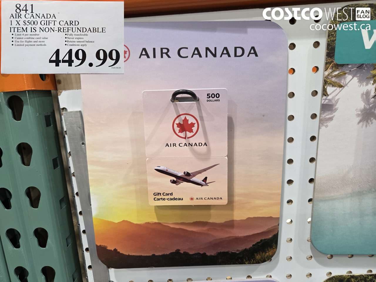 air canada 1 x 500 gift card item is nonrefundable