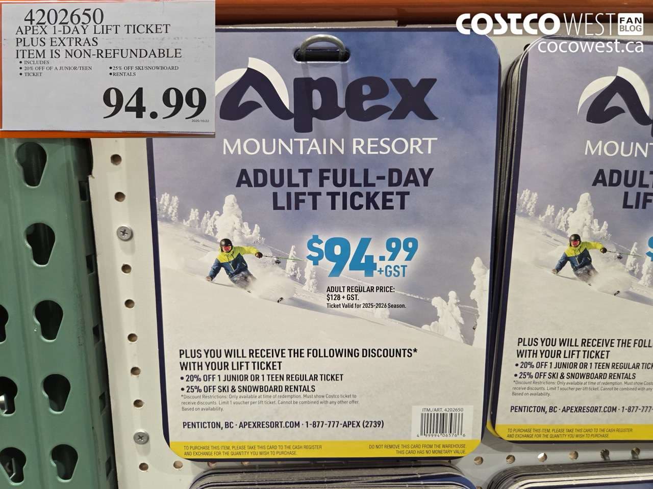 apex 1day lift ticket plus extras item is nonrefundable