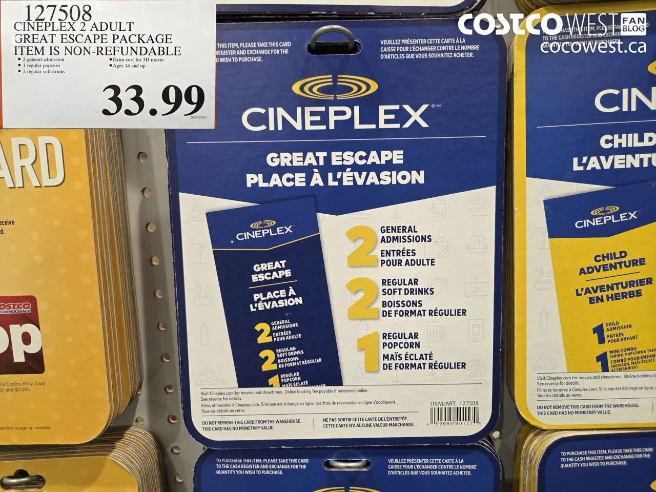 cineplex 2 adult great escape package item is nonrefundable