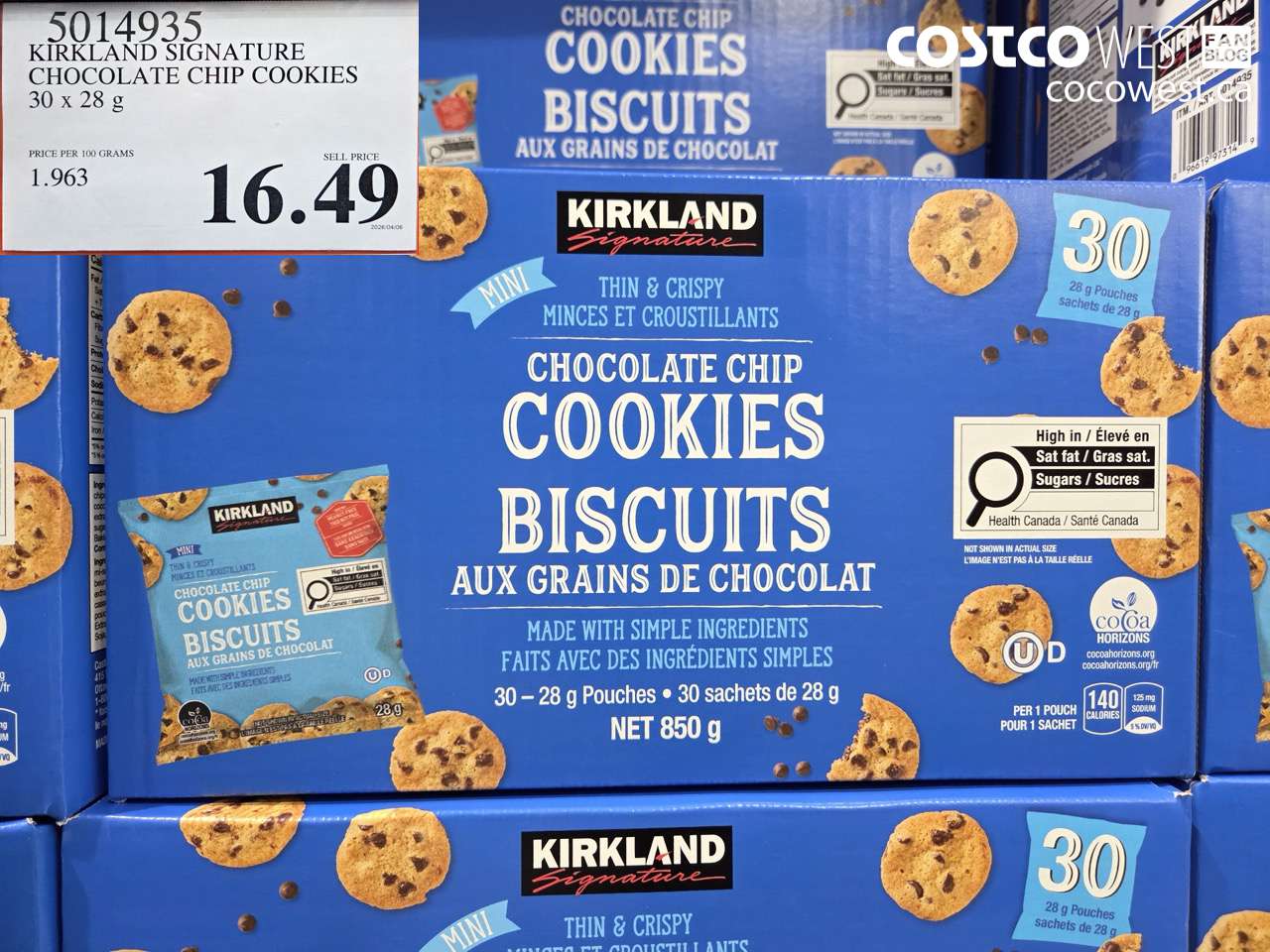 kirkland signature chocolate chip cookies 30 x 28 g
