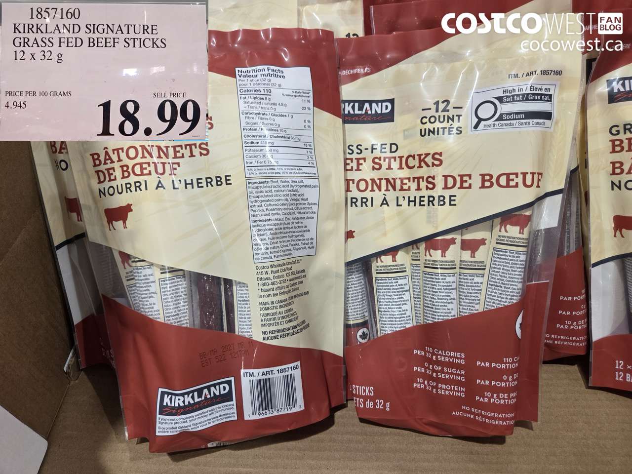 kirkland signature grass fed beef sticks 12 x 32 g