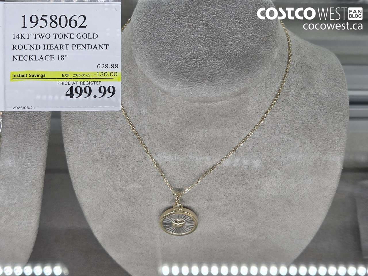14kt two tone gold round heart pendant necklace