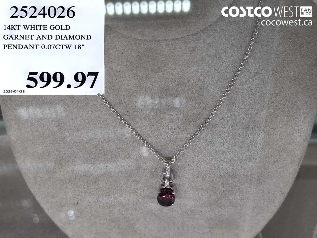 14kt white gold garnet and diamond pendant 007ctw