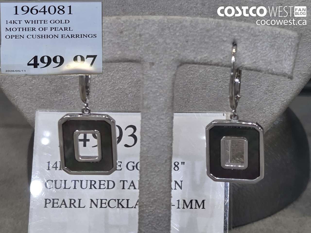 14kt white gold mother of pearl open cushion earrings