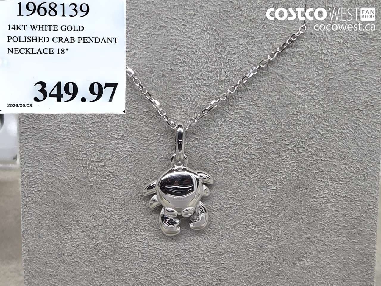 14kt white gold polished crab pendant necklace