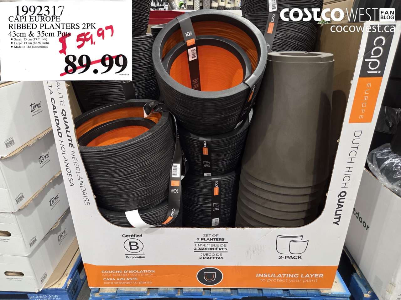 capi europe ribbed planters 2pk 43cm 35cm pots