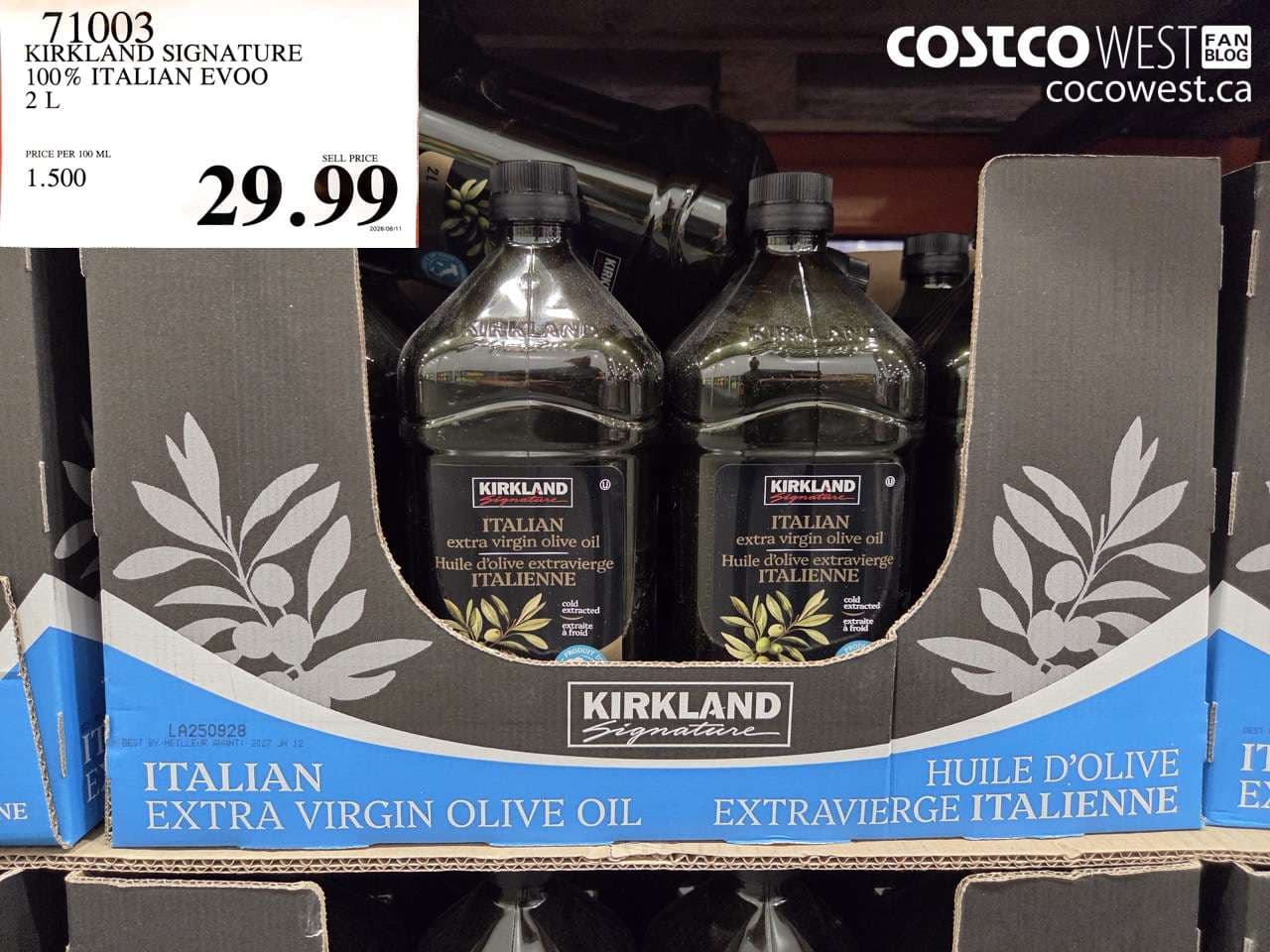 kirkland signature 100 italian evoo 2 l
