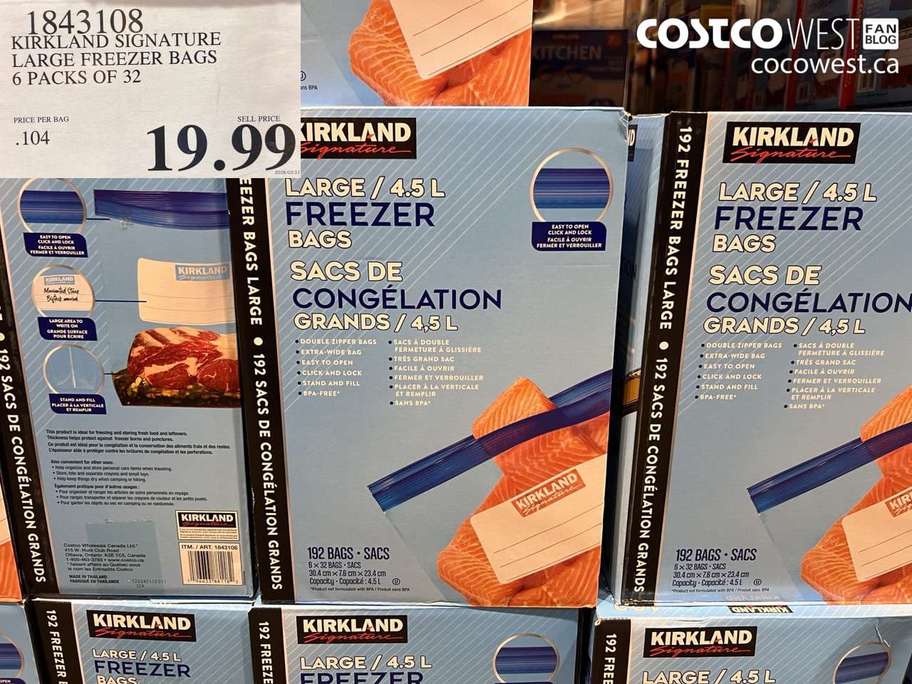 kirkland signature large freezer bags 6 packs of 32