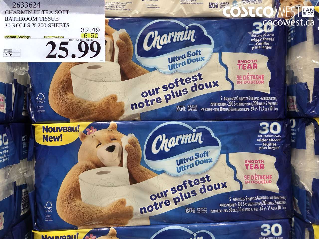 CHARMIN ULTRA SOFT BATHROOM TISSUE 30 ROLLS X 200 SHEETS