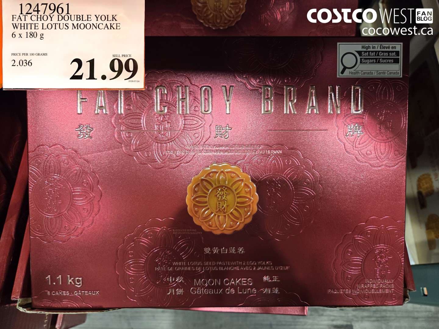 fat choy double yolk white lotus mooncake 6 x 180 g