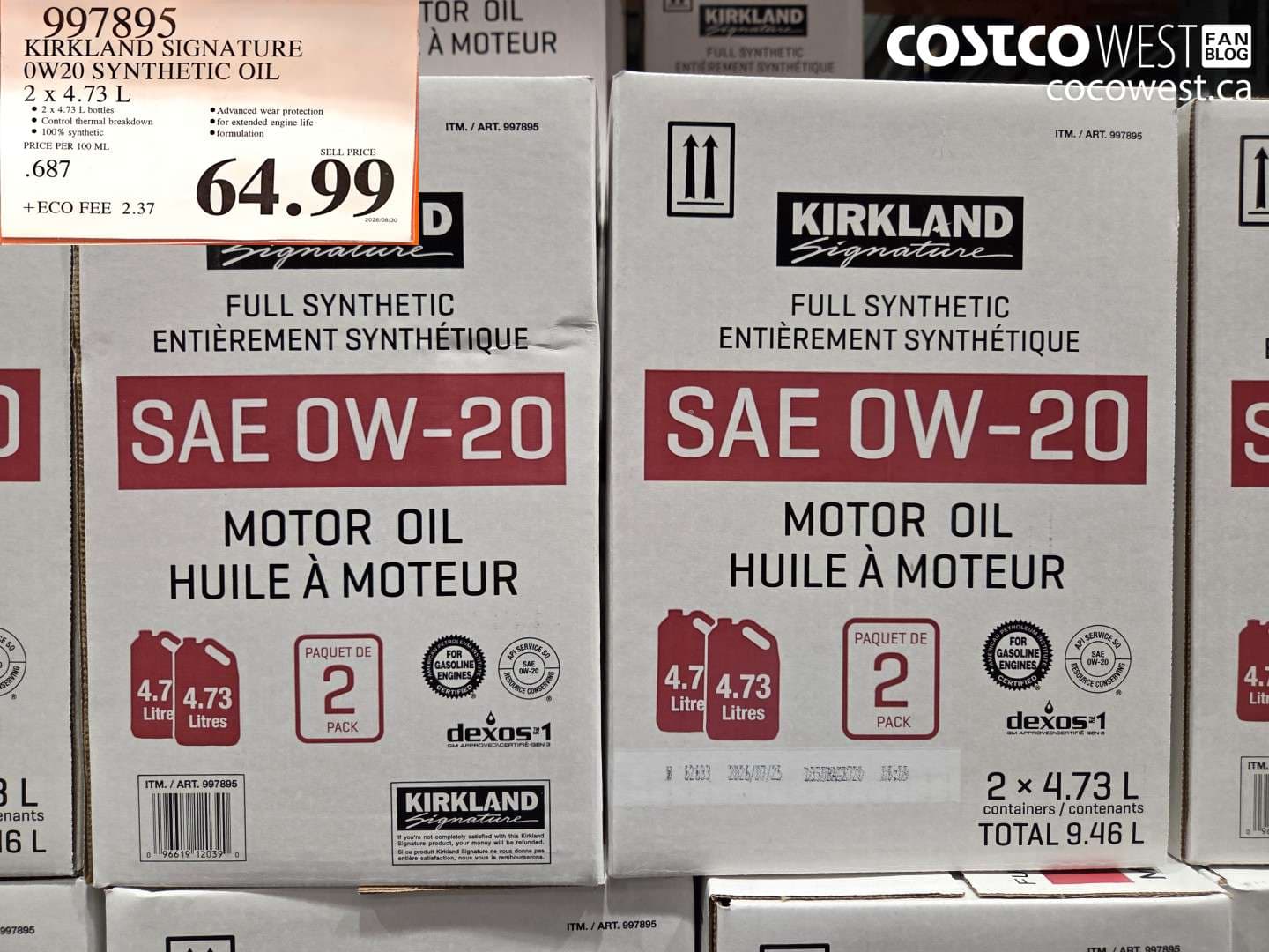 kirkland signature 0w20 synthetic oil 2 x 473 l